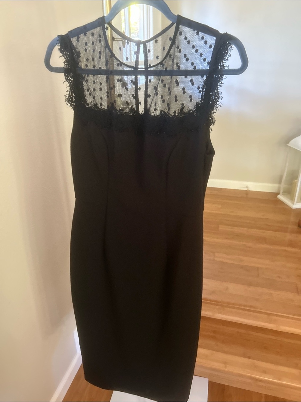 Premier Amour Black Cocktail Dress Size 8 Swiss Dot Mesh Illusion Lace Sheath